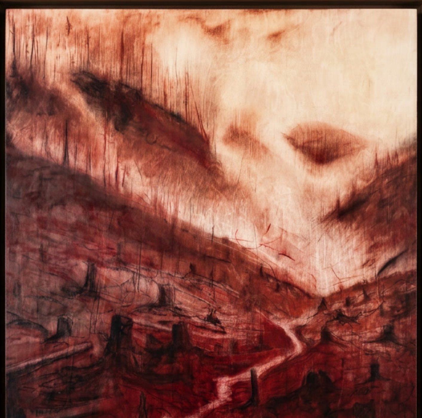 The Last Breath — A logged landscape, the ground opened and red.
