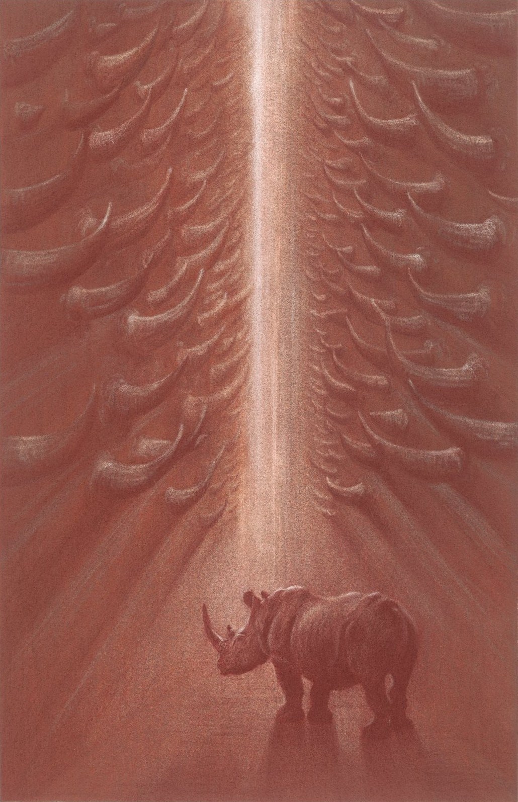 The Last Passage — A rhino at the end of a corridor of its own horns.