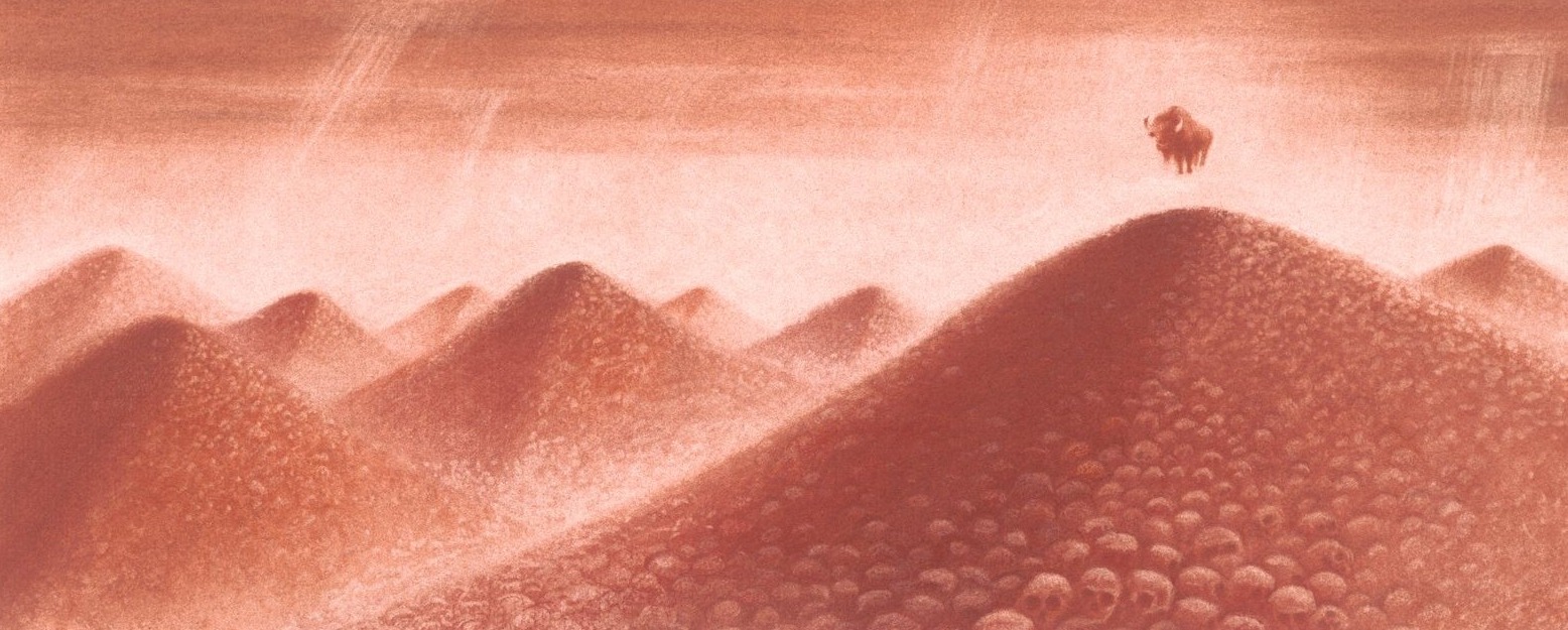 The Last Stand — A lone bison on a field of skulls.